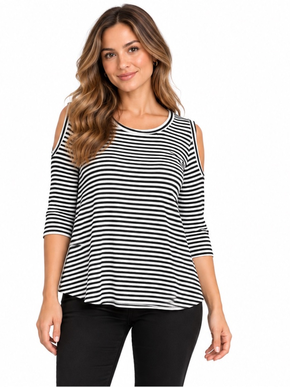 See You Monday Black White Striped Blouse Size Small